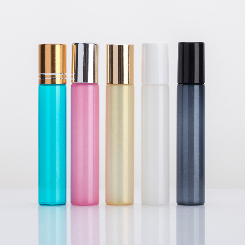 10ml empty frosted colorful tube glass roll on bottle with stainless steel roller