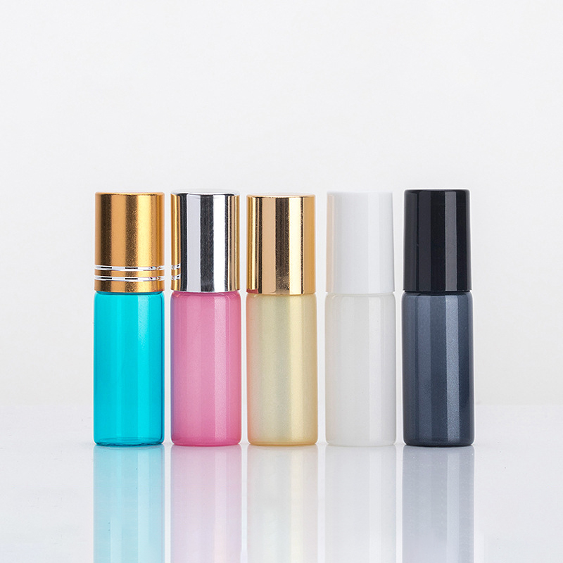 10ml empty frosted colorful tube glass roll on bottle with stainless steel roller