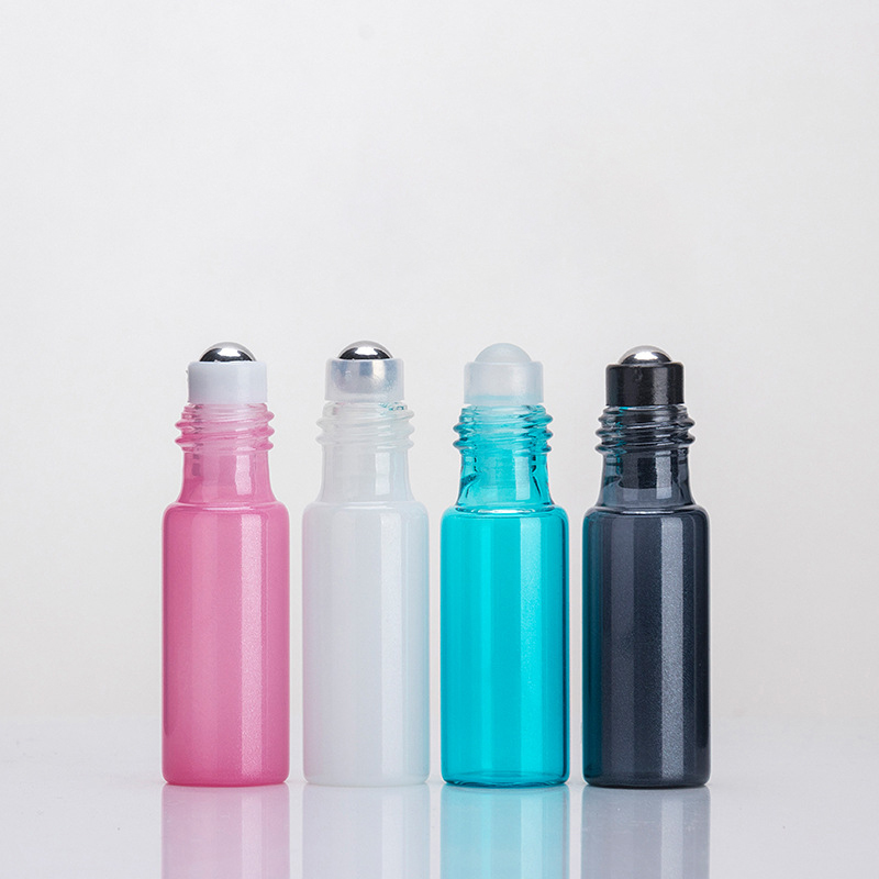 10ml empty frosted colorful tube glass roll on bottle with stainless steel roller