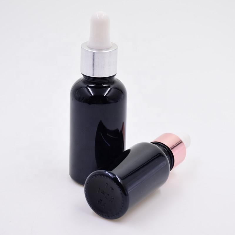 10ml empty glossy black cosmetic packaging glass essential oil serum e-liquid bottle for perfume with pipette dropper spray pump