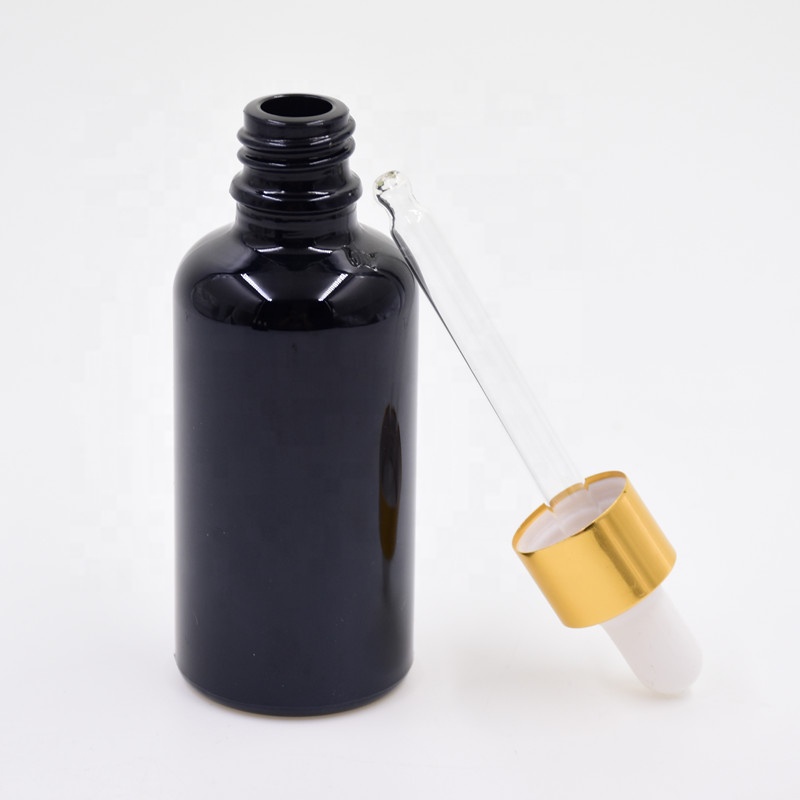 10ml empty glossy black cosmetic packaging glass essential oil serum e-liquid bottle for perfume with pipette dropper spray pump