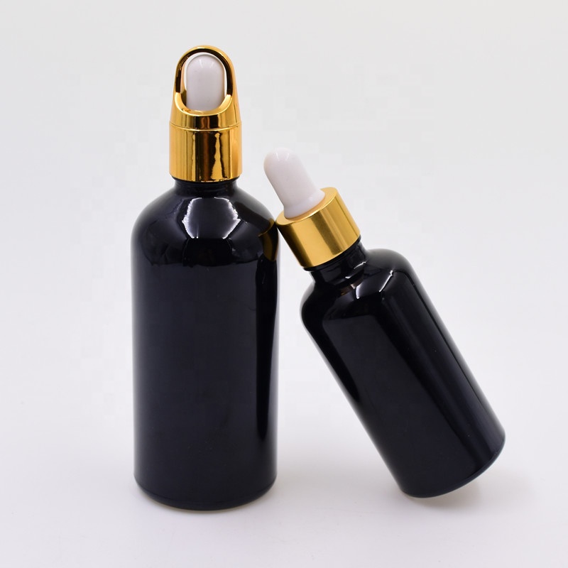 10ml empty glossy black cosmetic packaging glass essential oil serum e-liquid bottle for perfume with pipette dropper spray pump