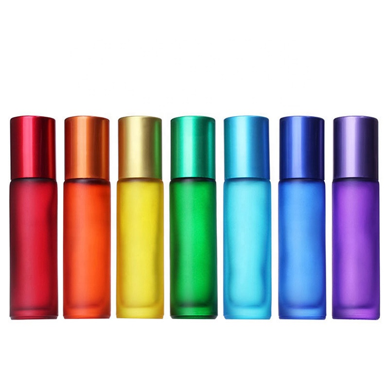 10ml essential oil roll on glass bottle with rainbow color essential oil
