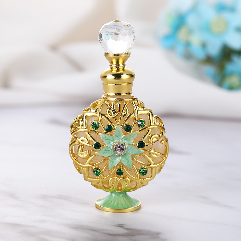 10ml fancy reusable flower pattern gold luxury metal perfume bottle for lady
