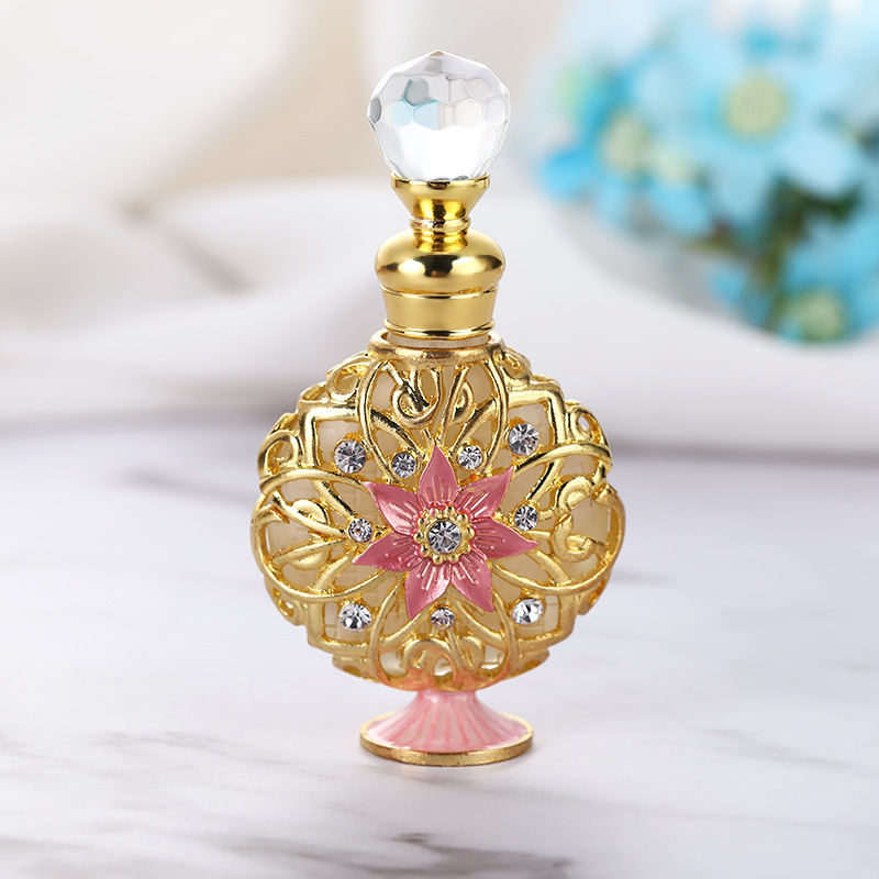 10ml fancy reusable flower pattern gold luxury metal perfume bottle for lady