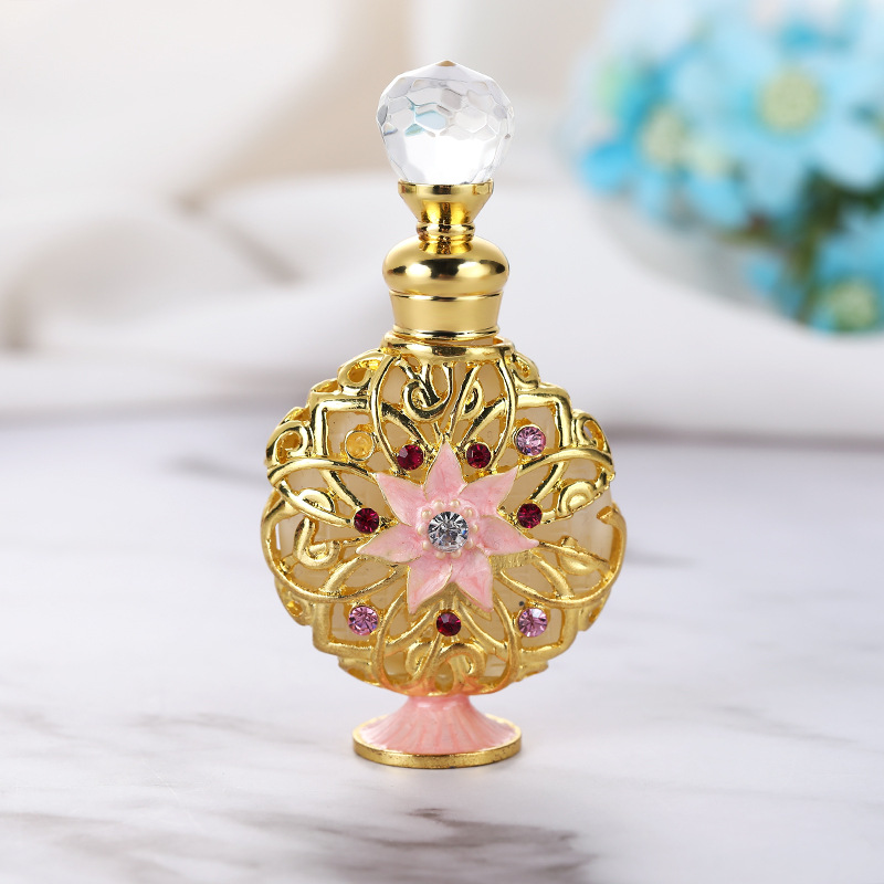 10ml fancy reusable flower pattern gold luxury metal perfume bottle for lady