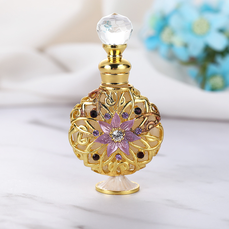 10ml fancy reusable flower pattern gold luxury metal perfume bottle for lady
