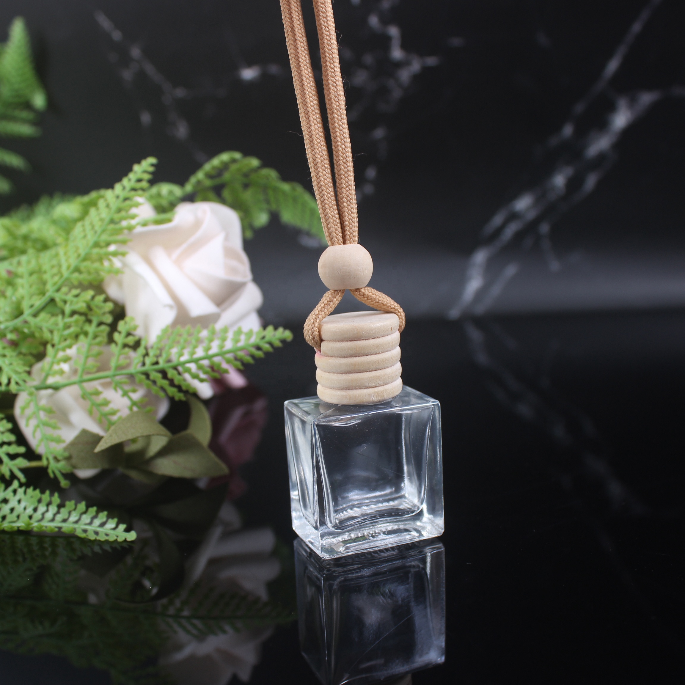 10ml fragrant oil hanging bottle logo perfume bottle square empty auto clear glass perfume container car air freshener