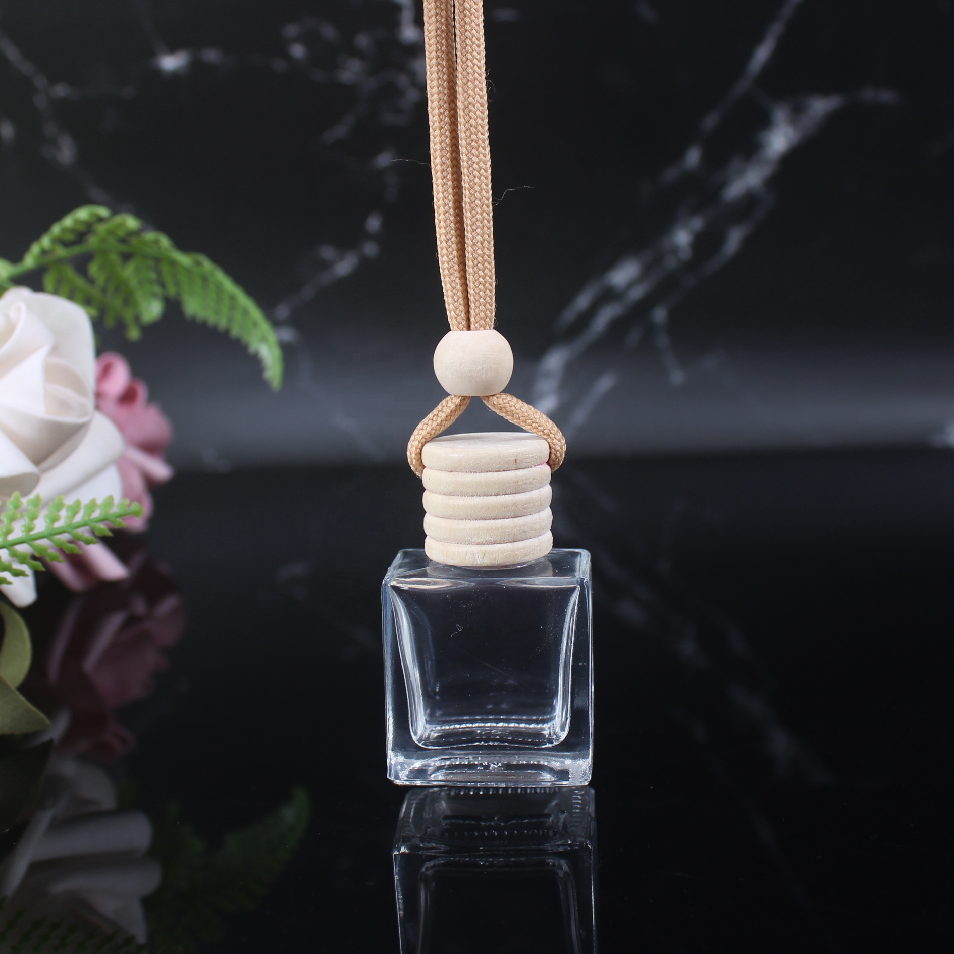 10ml fragrant oil hanging bottle logo perfume bottle square empty auto clear glass perfume container car air freshener