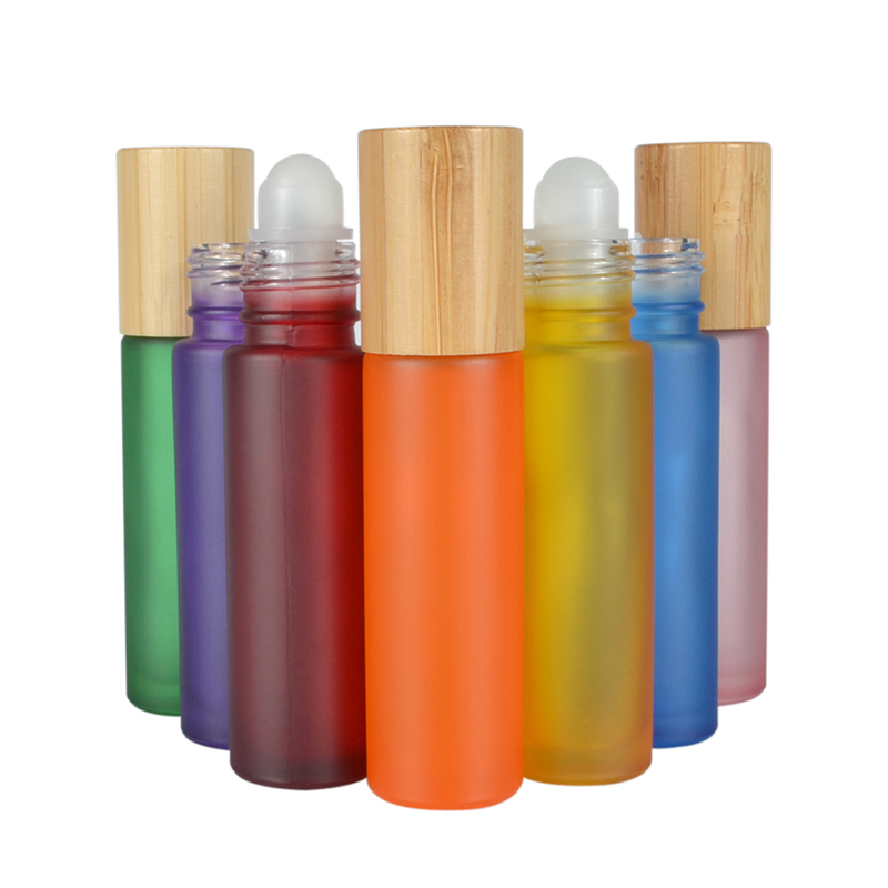 10ml frosted colored glass roll on perfume bottle with bamboo lids wholesales
