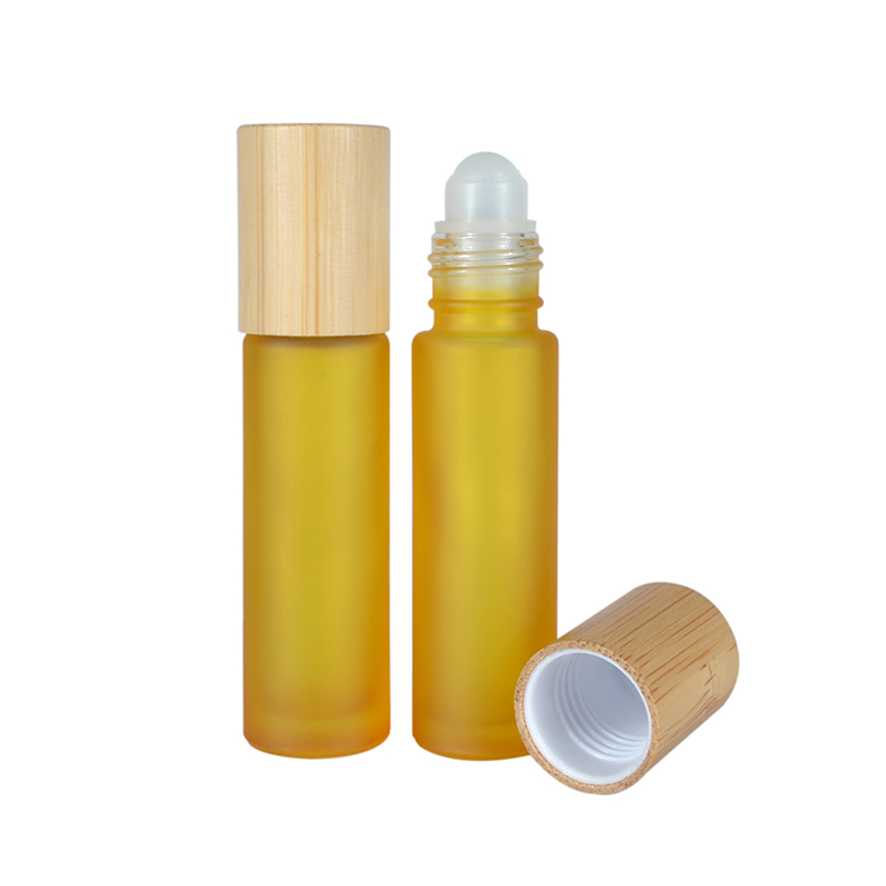 10ml frosted colored glass roll on perfume bottle with bamboo lids wholesales