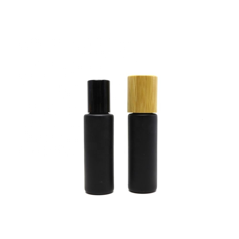 10ml frosted matte black glass roll on bottle with metal roller ball for cosmetic oil Roller-18B