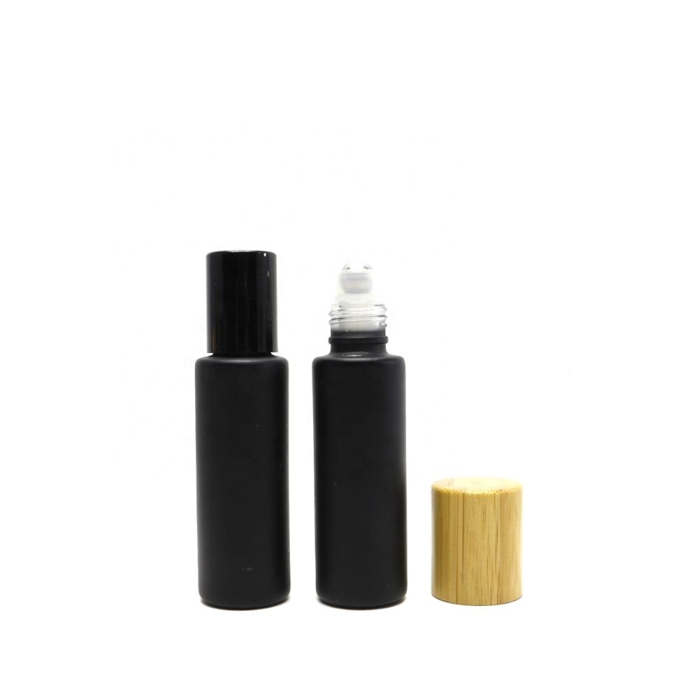 10ml frosted matte black glass roll on bottle with metal roller ball for cosmetic oil Roller-18B