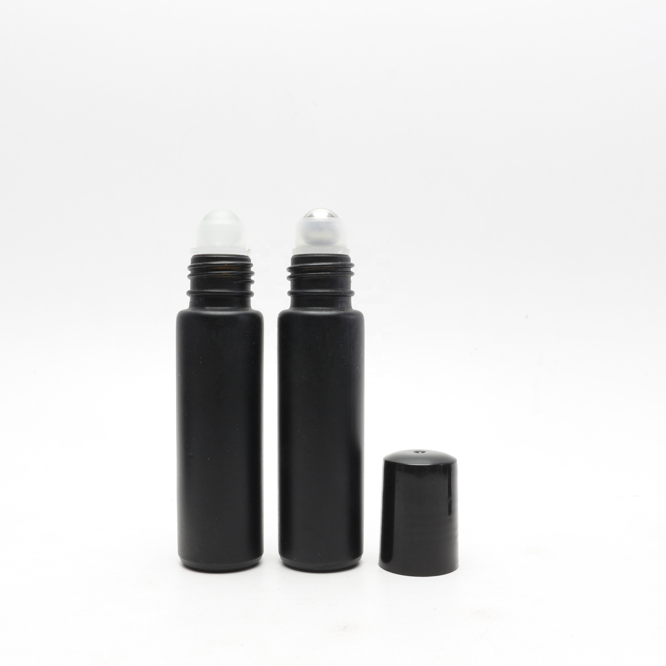 10ml frosted matte black glass roll on bottle with metal roller ball for cosmetic oil Roller-18B