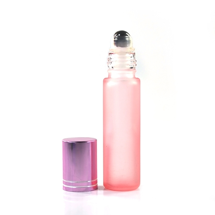 10ml frosted matte clear purple pink blue green black blue stainless steel roller glass essential oil perfume roll on bottle
