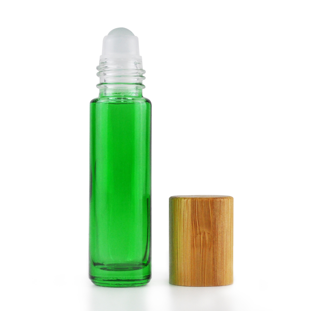 10ml glass amber essential oil roller bottle with bamboo cap