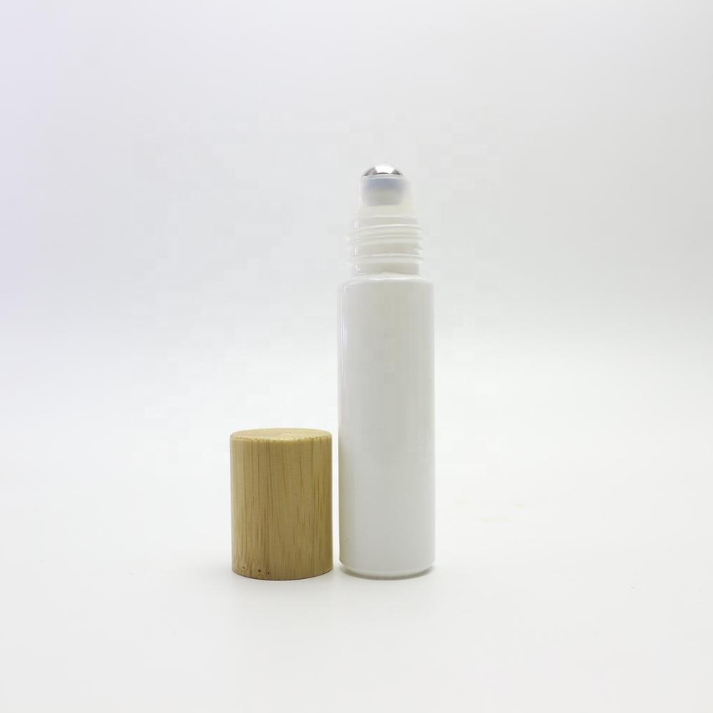 10ml glass bottle roller ball white color oil perfume roll on glass bottle with bamboo cover Roller-015RL