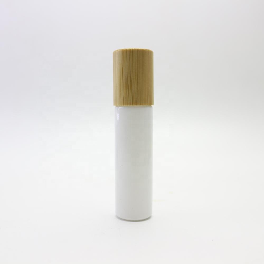 10ml glass bottle roller ball white color oil perfume roll on glass bottle with bamboo cover Roller-015RL
