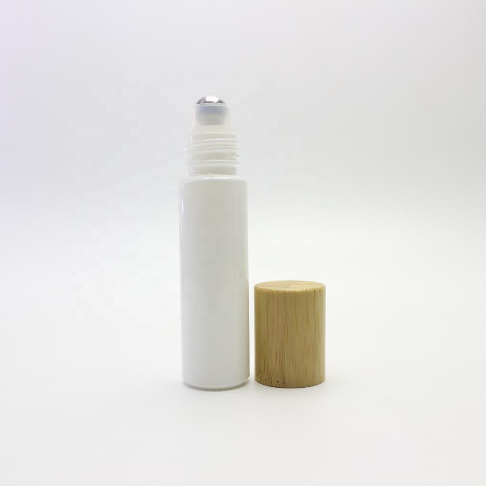 10ml glass bottle roller ball white color oil perfume roll on glass bottle with bamboo cover Roller-015RL