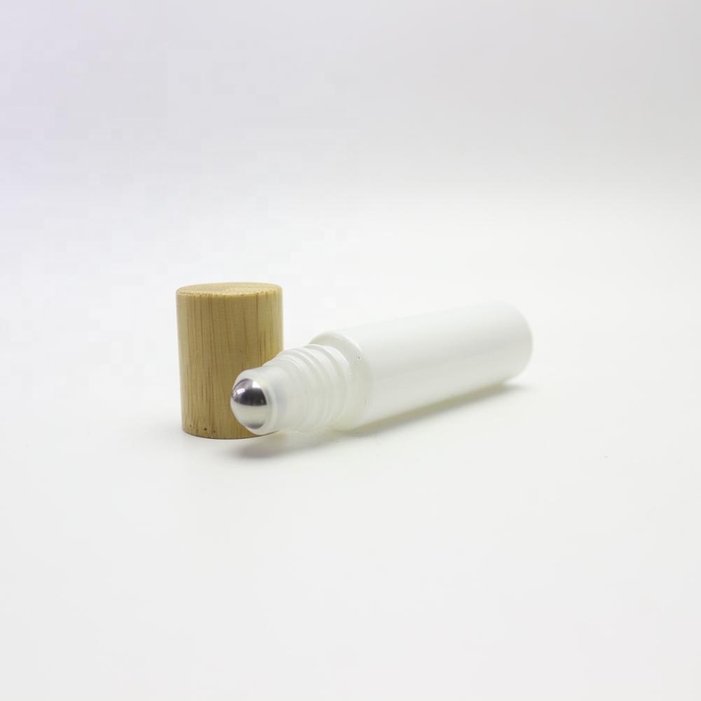 10ml glass bottle roller ball white color oil perfume roll on glass bottle with bamboo cover Roller-015RL