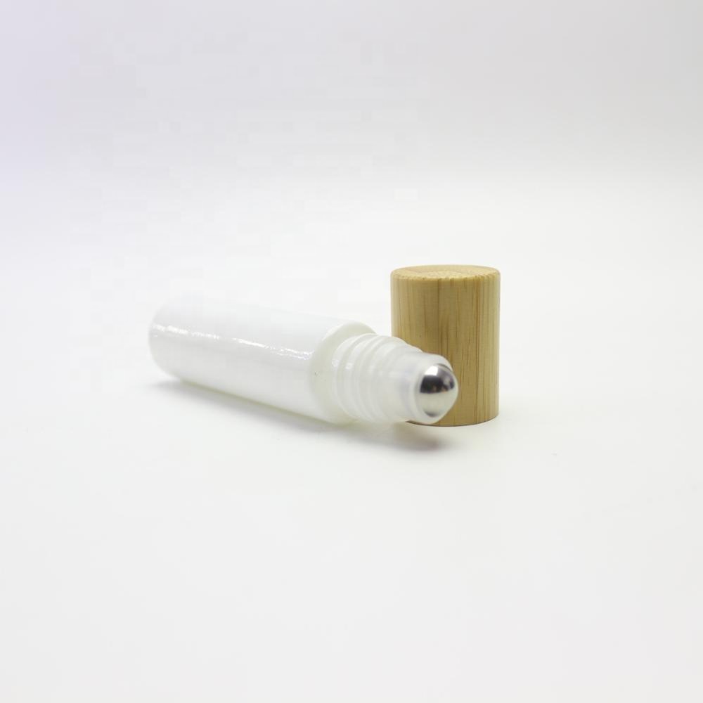 10ml glass bottle roller ball white color oil perfume roll on glass bottle with bamboo cover Roller-015RL