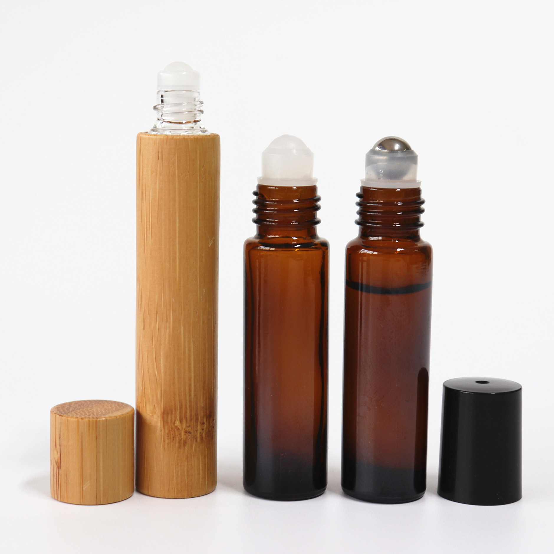 10ml glass essential oil bottle roll on bottle with bamboo cap for essential oil