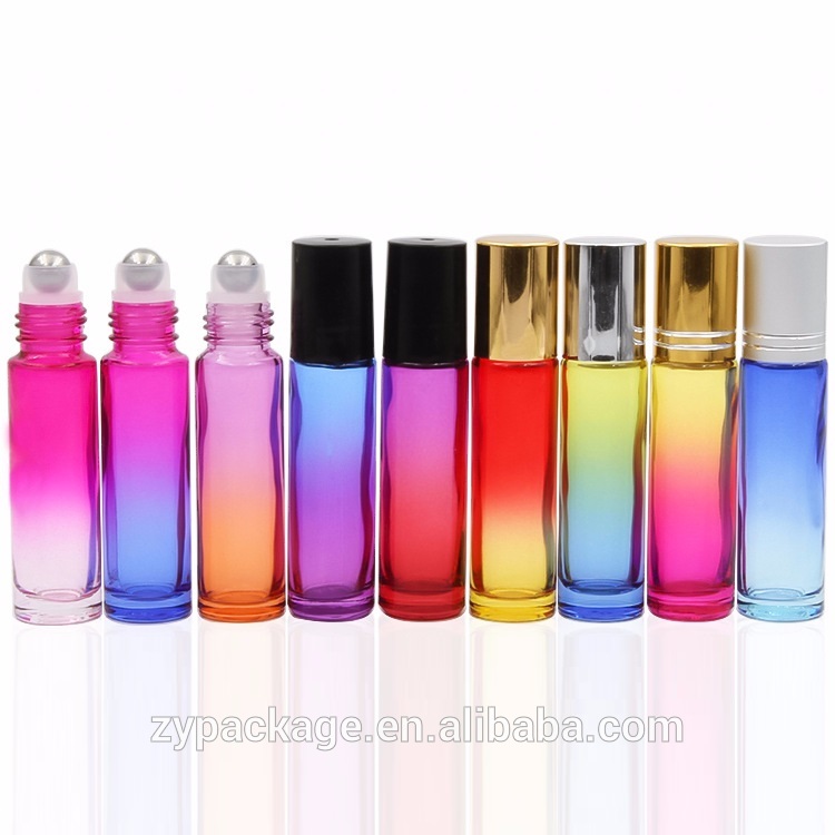 10ml gradient two tone color roller ball glass bottle 10ml green purple red pink colored roll on bottle