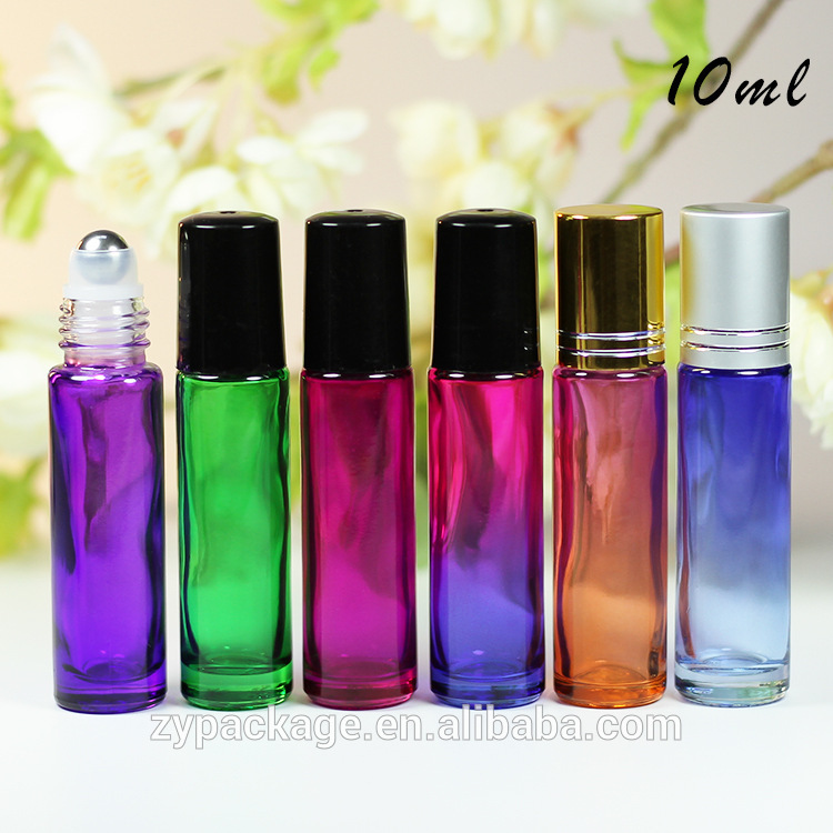 10ml gradient two tone color roller ball glass bottle 10ml green purple red pink colored roll on bottle