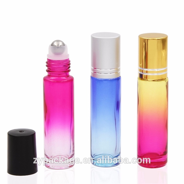 10ml gradient two tone color roller ball glass bottle 10ml green purple red pink colored roll on bottle