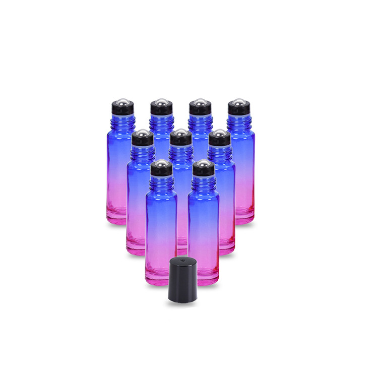 10ml gradient two tone color roller ball glass bottle 10ml green purple red pink colored roll on bottle