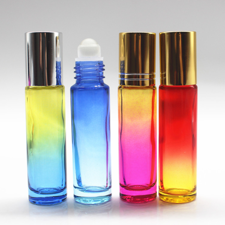 10ml gradient two tone color roller ball glass bottle 10ml green purple red pink colored roll on bottle