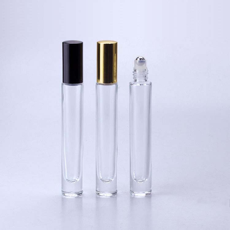 10ml long and thin cylinder roll on  glass eye oil perfume bottle