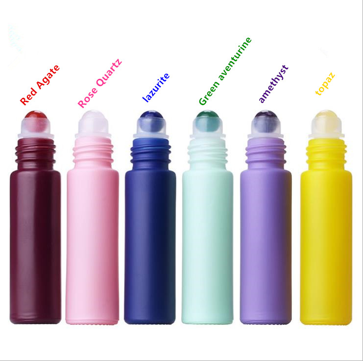 10ml macaron roll on glass bottle with crystal/gemstone/jade roller ball perfume essential oil bottle