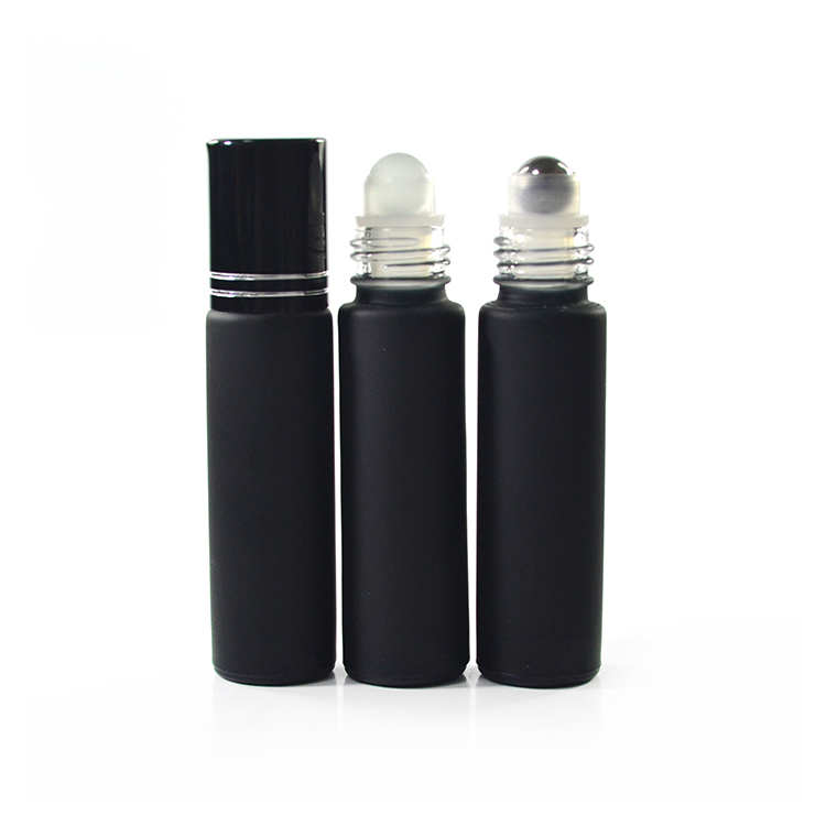 10ml matt black frost essential oil roll on glass bottle with roller