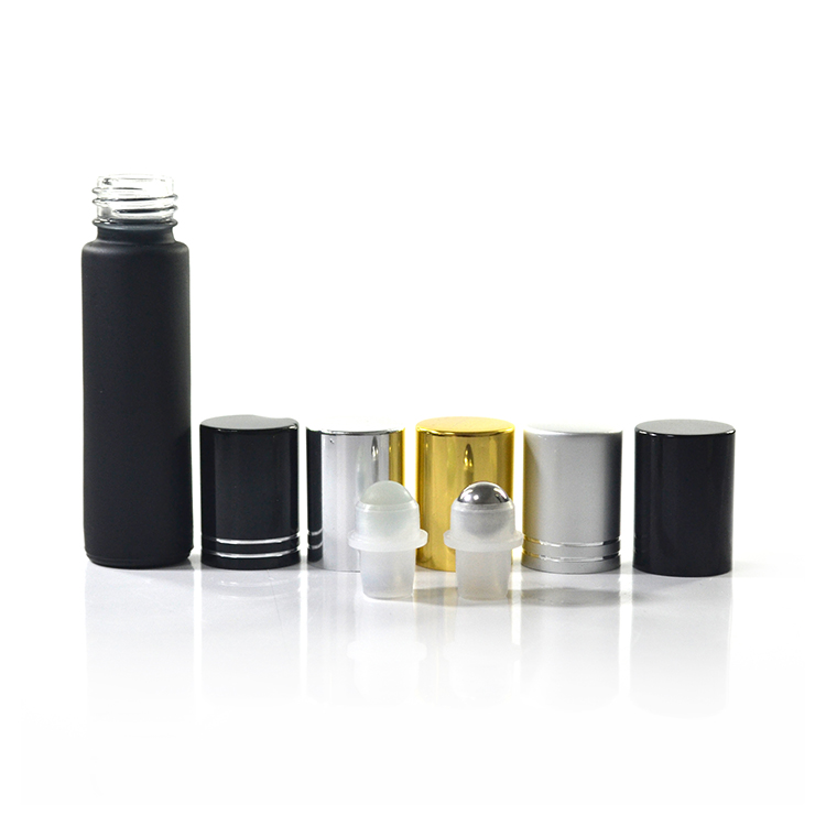 10ml matt black frost essential oil roll on glass bottle with roller