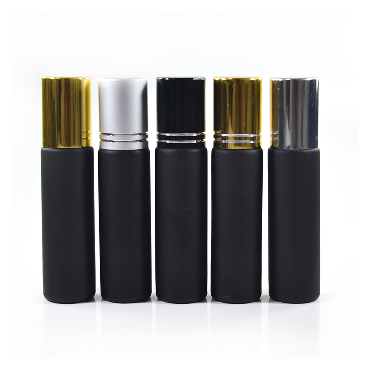 10ml matt black frost essential oil roll on glass bottle with roller
