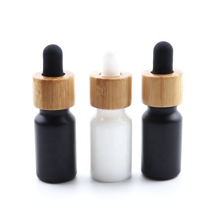 10ml matte black glass bottles bamboo top 10ml dropper bottles black frosted bottles with bamboo dropper