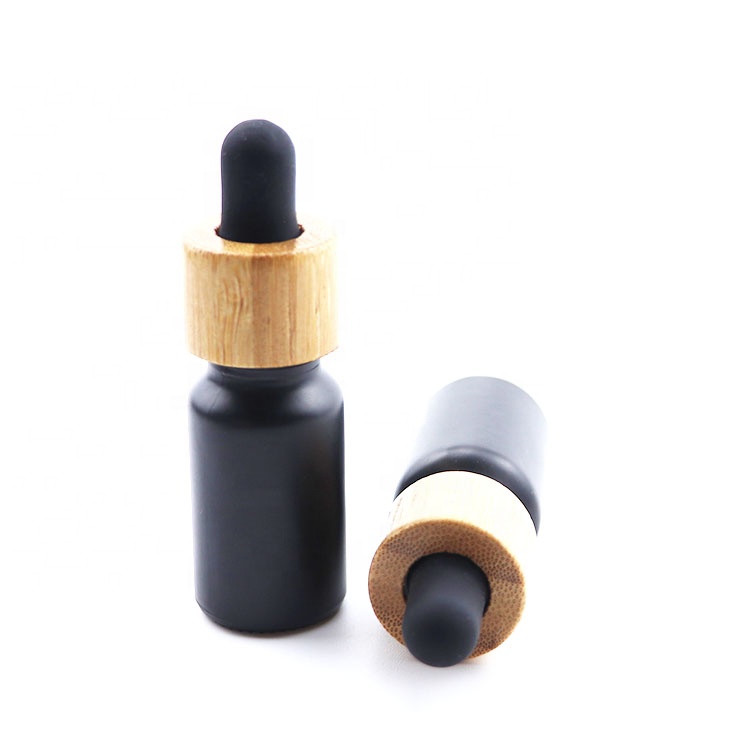 10ml matte black glass bottles bamboo top 10ml dropper bottles black frosted bottles with bamboo dropper