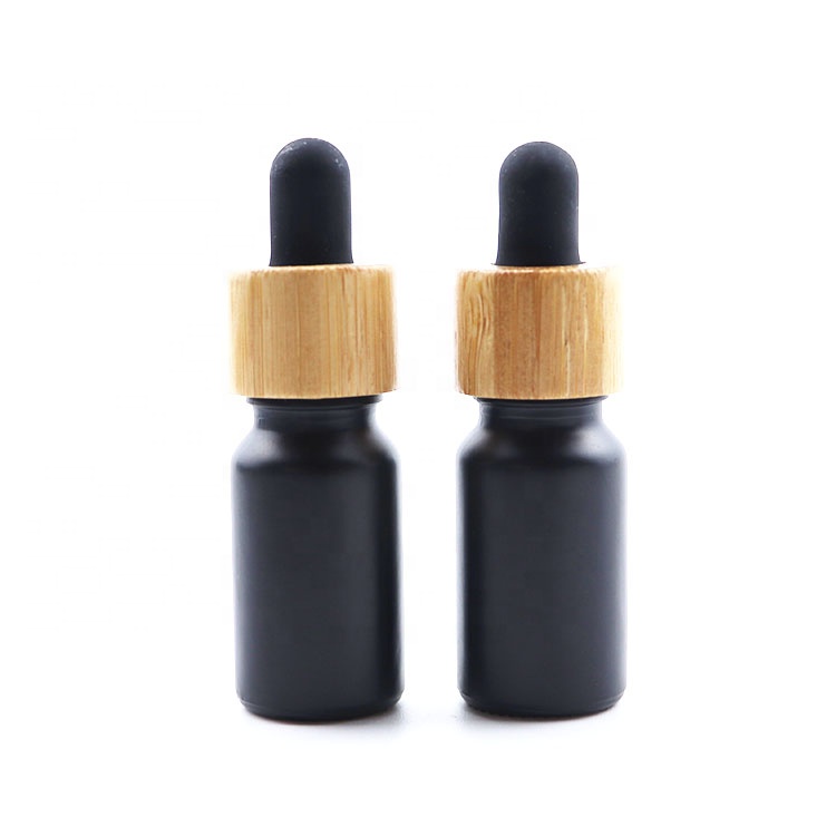 10ml matte black glass bottles bamboo top 10ml dropper bottles black frosted bottles with bamboo dropper