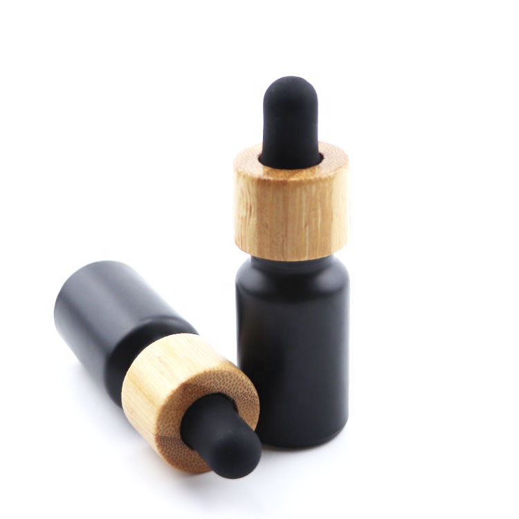 10ml matte black glass bottles bamboo top 10ml dropper bottles black frosted bottles with bamboo dropper