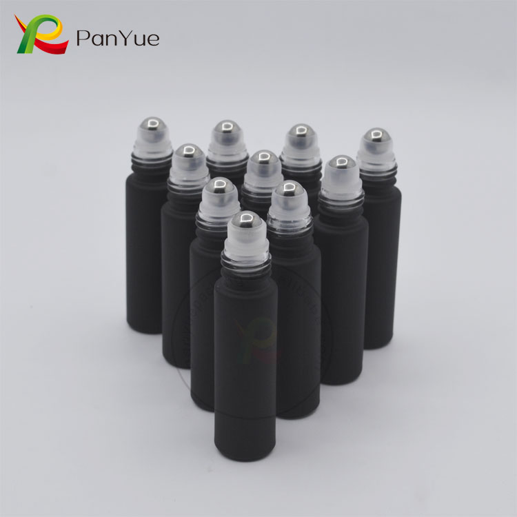 10ml matte black glass roll on bottle with metal roller ball 10ml roll on perfume bottle