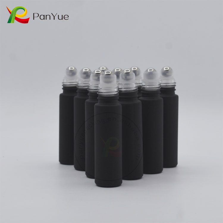 10ml matte black glass roll on bottle with metal roller ball 10ml roll on perfume bottle