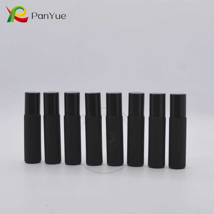 10ml matte black glass roll on bottle with metal roller ball 10ml roll on perfume bottle