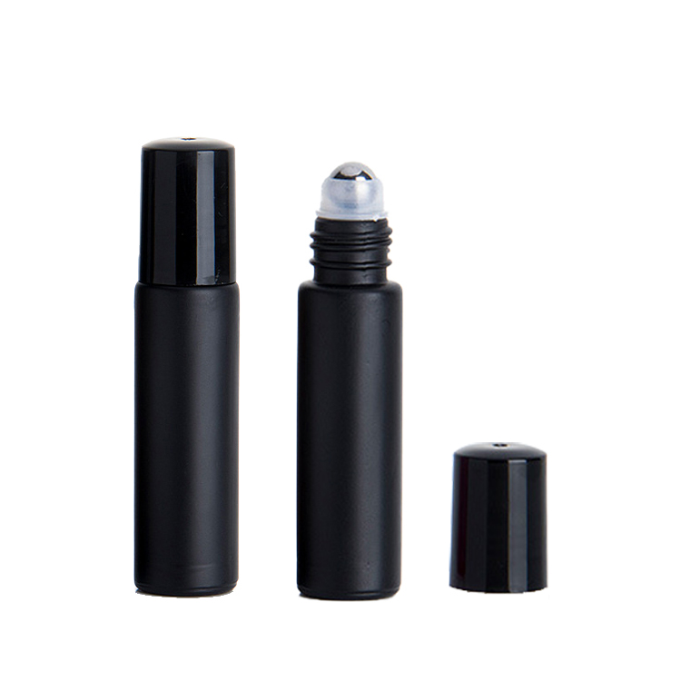 10ml matte black glass roll on bottle with stainless steel roller ball popular roller bottles for essential oils