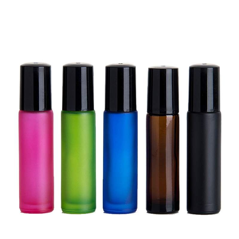 10ml matte black glass roll on bottle with stainless steel roller ball popular roller bottles for essential oils