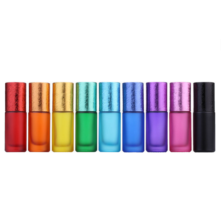 10ml matte frosted colorful Glass Perfume Essential Oil Roll On Bottles with Golden velvet cover
