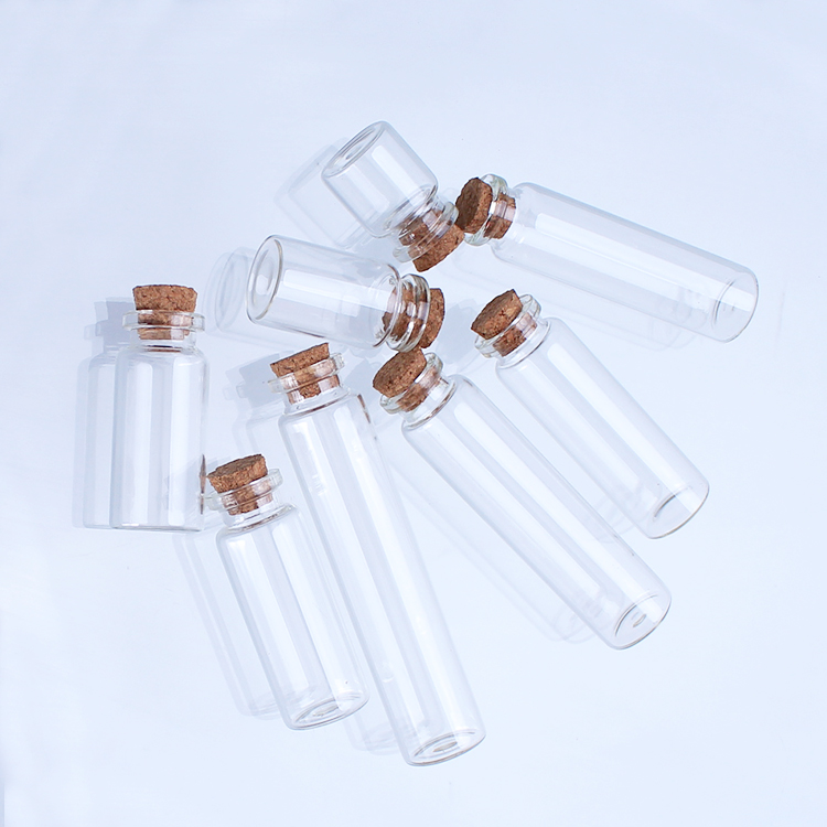 10ml mini clear glass bottle with cork lids flat bottom test tube Wishing Bottle