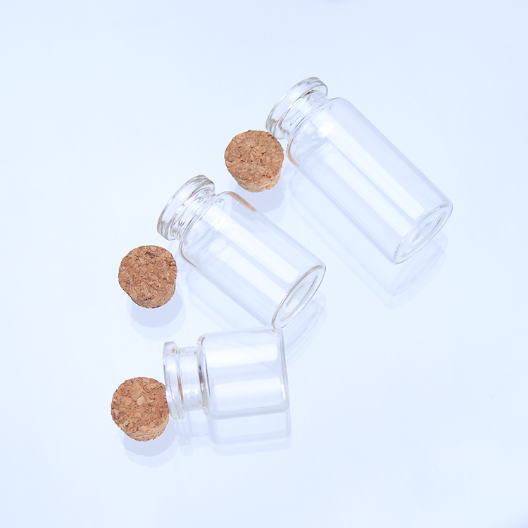 10ml mini clear glass bottle with cork lids flat bottom test tube Wishing Bottle