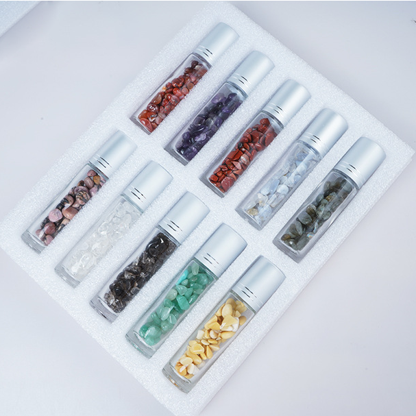10ml natural gemstone roll on refillable glass bottle for gift essential oil perfume in wholesale