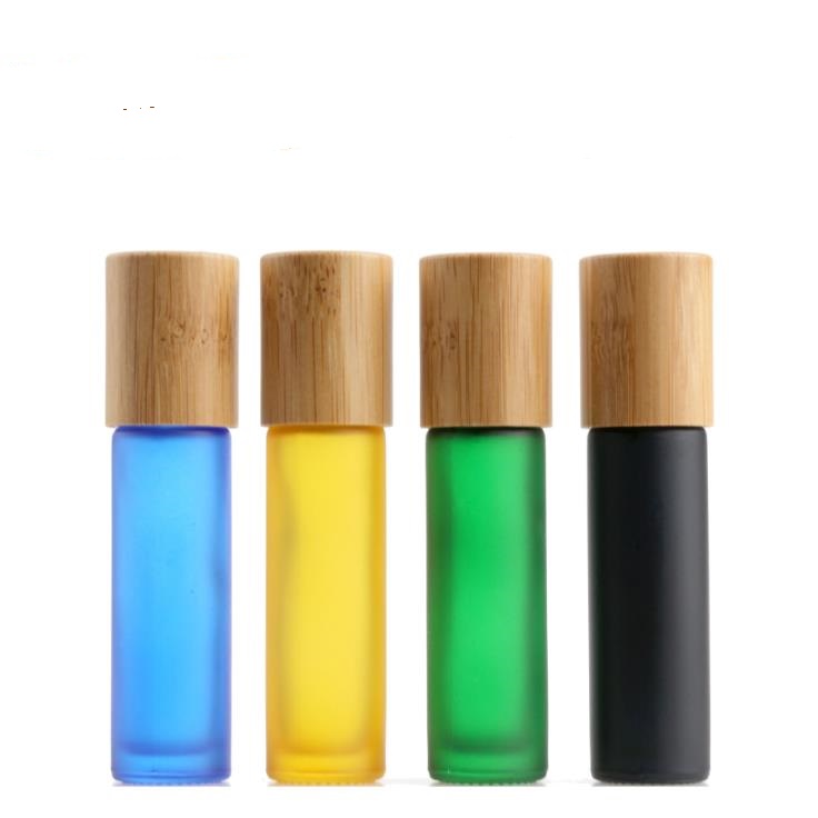 10ml perfume bamboo roll on glass bottle with bamboo lid and roller ball